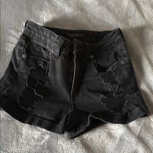 Black Distressed Denim Shorts